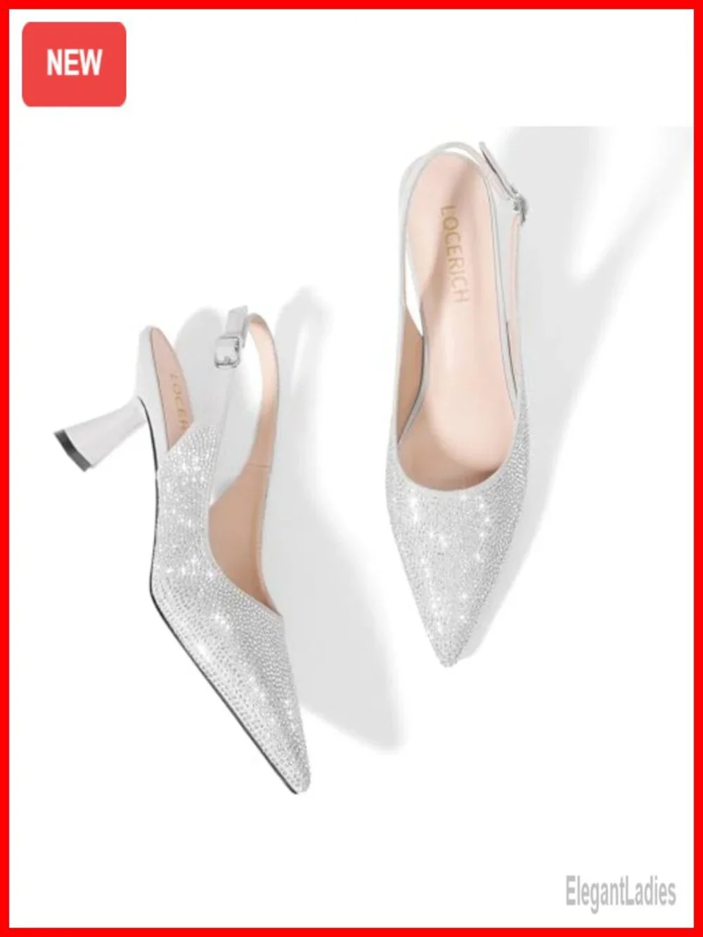 Kitten Heels Slingback Low Heel Dress Shoes Rhinestone Pointed Toe Sparkly